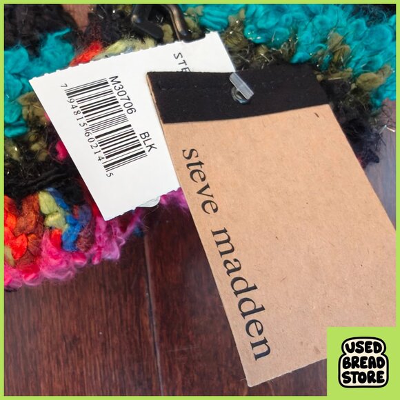 NWT Womens Steve Madden Black Knit Gloves Fuzzy Chenille One Size Colorful Boho - Picture 3 of 3